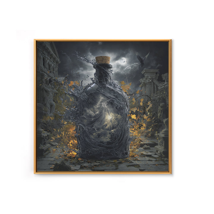 The Bottled Ghost, Square Wall Art, Gothic Horror Wall Art, Framed Canvas Print, Halloween Wall Decor, Gothic Home Decor, Macabre Wall Art