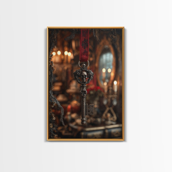 The Coffin Key, Vertical Wall Art, Haunted Gothic Art, Framed Canvas Print, Halloween Wall Decor, Gothic Home Decor, Dark Fantasy Art