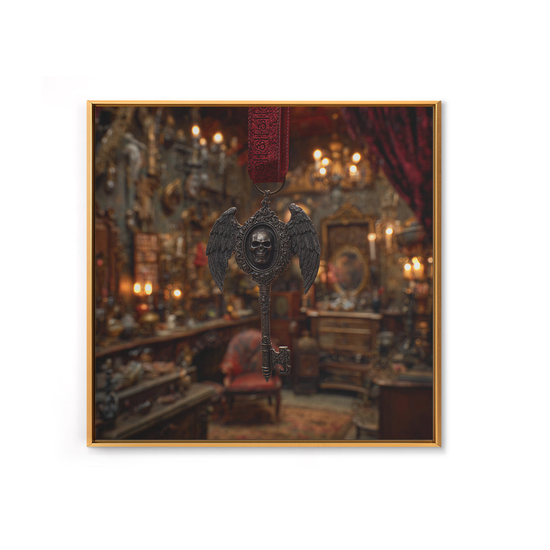 The Coffin Key, Square Wall Art, Gothic Horror Wall Art, Framed Canvas Print, Halloween Wall Decor, Gothic Home Decor, Spooky Wall Decor
