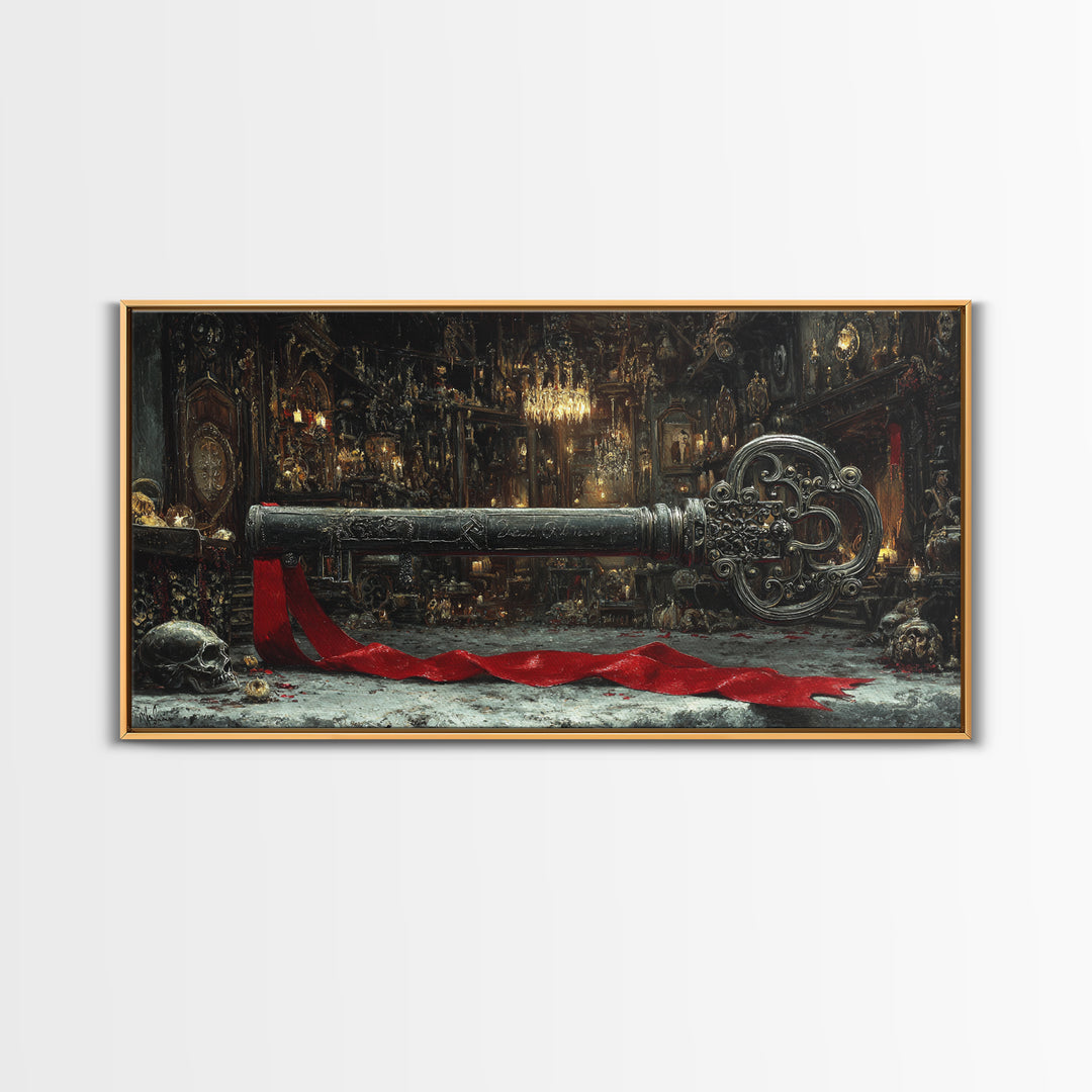 The Coffin Key, Wide Panoramic Art, Dark Halloween Decor, Canvas Print, Halloween Wall Decor, Gothic Home Decor, Statement Wall Art