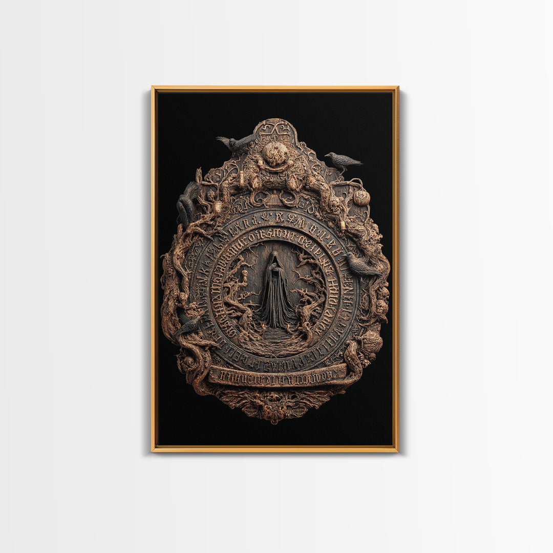 The Antique Spirit Board, Vertical Wall Art, Macabre Wall Art, Framed Canvas Print, Halloween Wall Decor, Gothic Home Decor