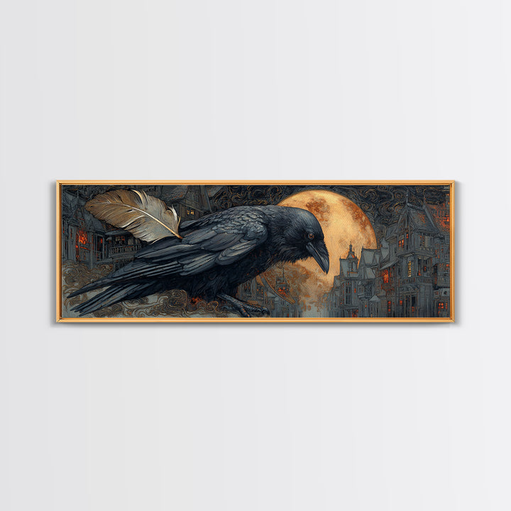 The Raven-Feather Quill, Extra Wide Wall Art, Dark Halloween Decor, Canvas Print, Halloween Wall Decor, Gothic Home Decor