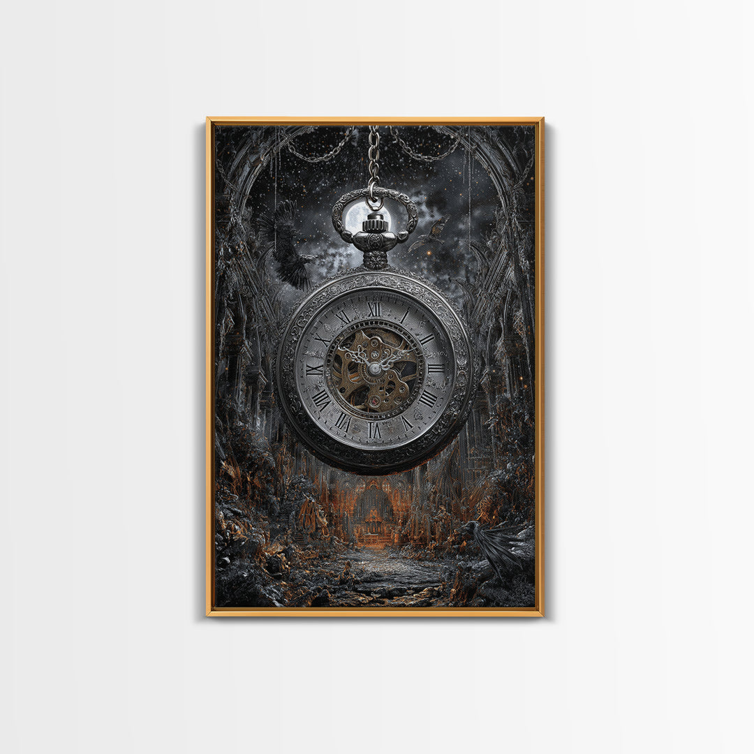 The Cursed Pocket Watch, Vertical Wall Art, Gothic Horror Wall Art, Framed Canvas Print, Halloween Wall Decor, Gothic Home Decor