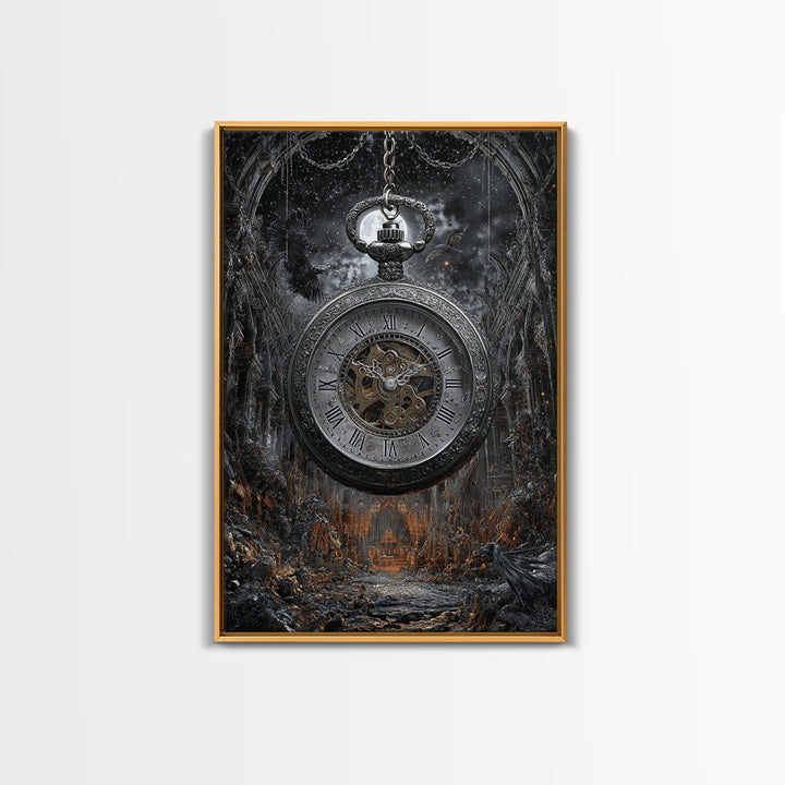 The Cursed Pocket Watch, Vertical Wall Art, Gothic Horror Wall Art, Framed Canvas Print, Halloween Wall Decor, Gothic Home Decor