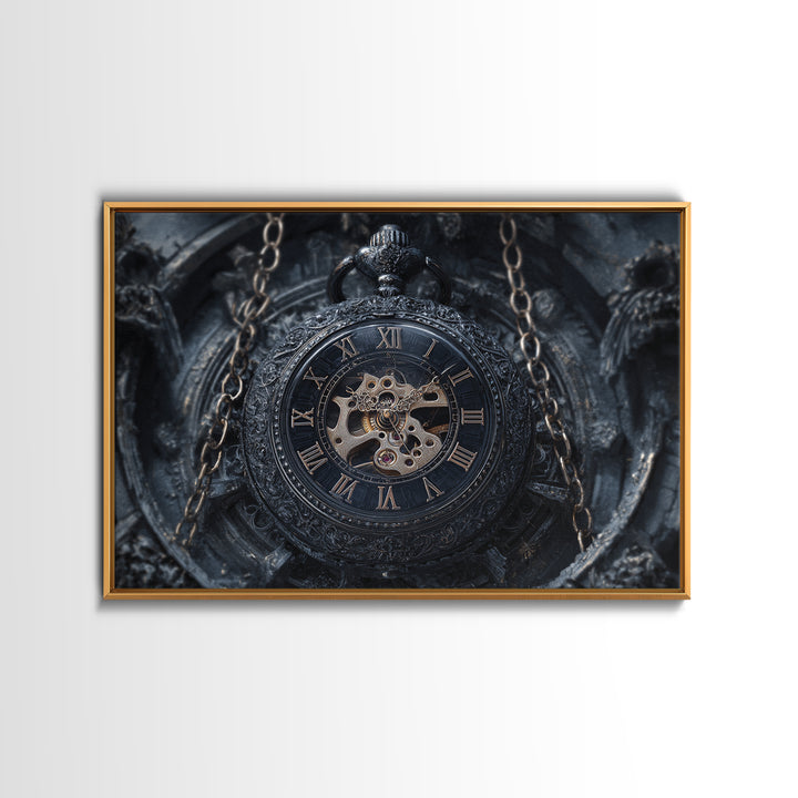 The Cursed Pocket Watch, Landscape Wall Art, Haunted Gothic Art, Framed Canvas Print, Halloween Wall Decor, Gothic Home Decor