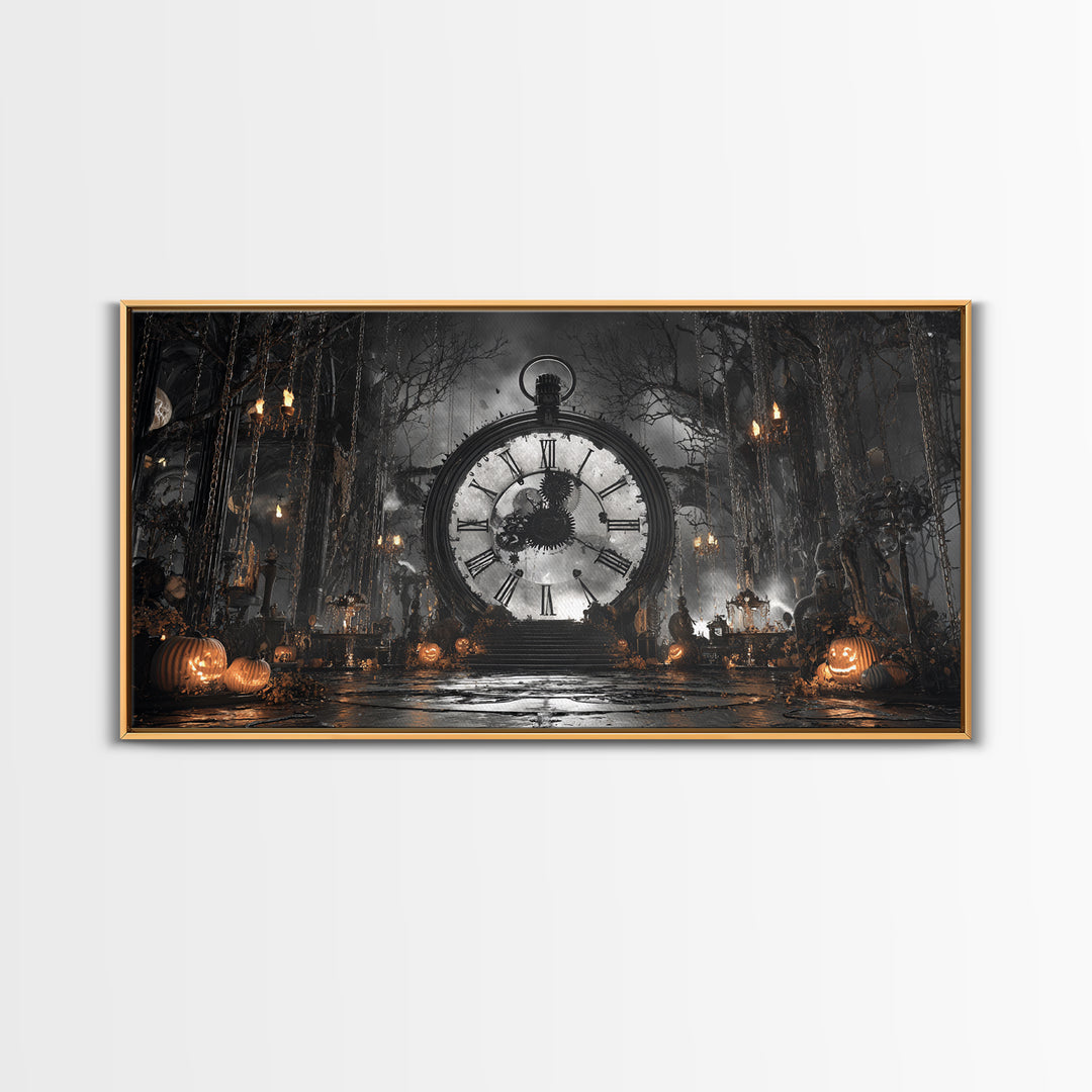 The Cursed Pocket Watch, Wide Panoramic Art, Spooky Home Decor, Canvas Print, Halloween Wall Decor, Gothic Home Decor