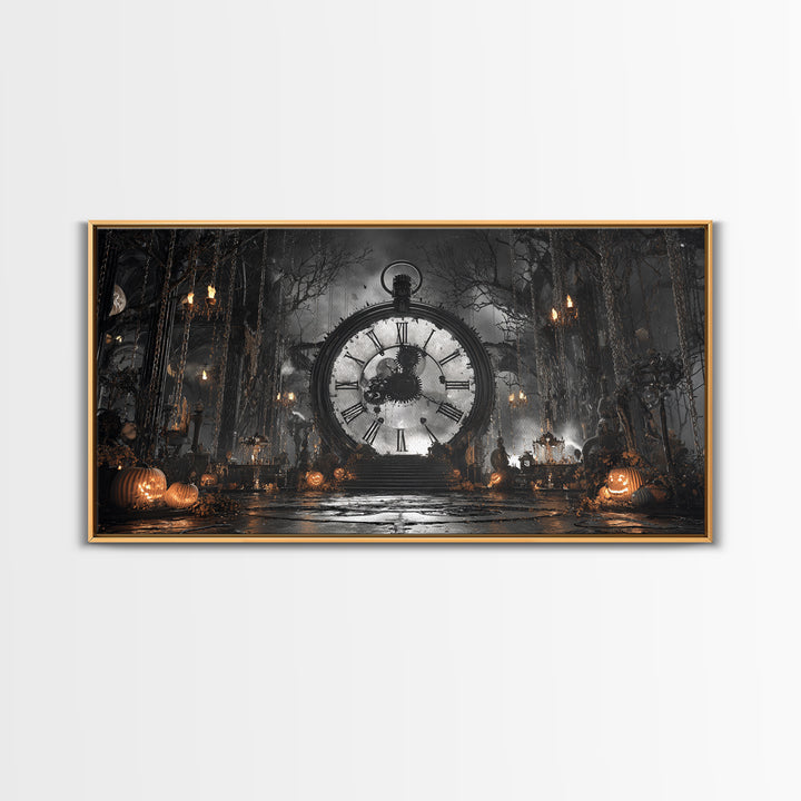 The Cursed Pocket Watch, Wide Panoramic Art, Spooky Home Decor, Canvas Print, Halloween Wall Decor, Gothic Home Decor