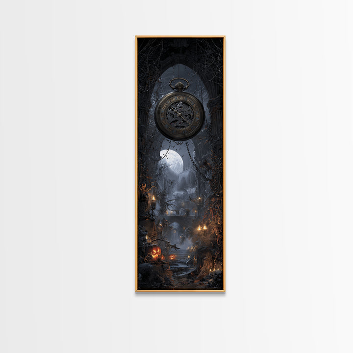 The Cursed Pocket Watch, Tall Narrow Wall Art, Spooky Home Decor, Canvas Print, Halloween Wall Decor, Gothic Home Decor, Halloween Decor
