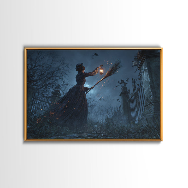 The Witch'S Broom, Landscape Wall Art, Dark Halloween Decor, Canvas Print, Halloween Wall Decor, Gothic Home Decor, Collectible Wall Decor