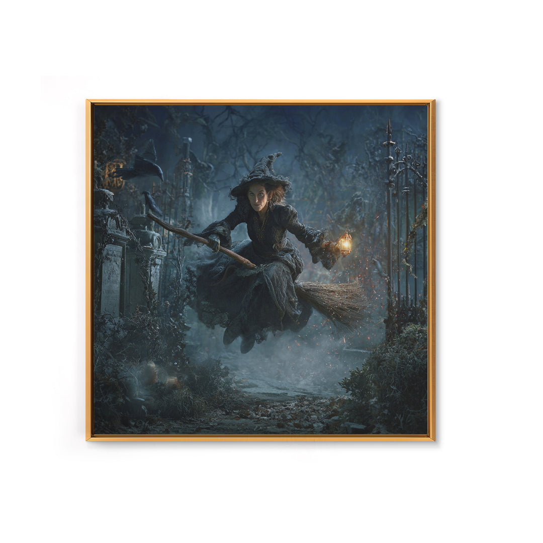 The Witch'S Broom, Square Wall Art, Dark Halloween Decor, Canvas Print, Halloween Wall Decor, Gothic Home Decor, Seasonal Home Decor