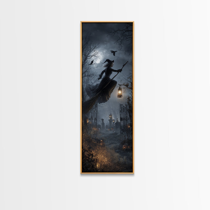 The Witch'S Broom, Tall Narrow Wall Art, Spooky Home Decor, Canvas Print, Halloween Wall Decor, Gothic Home Decor, Spooky Wall Decor