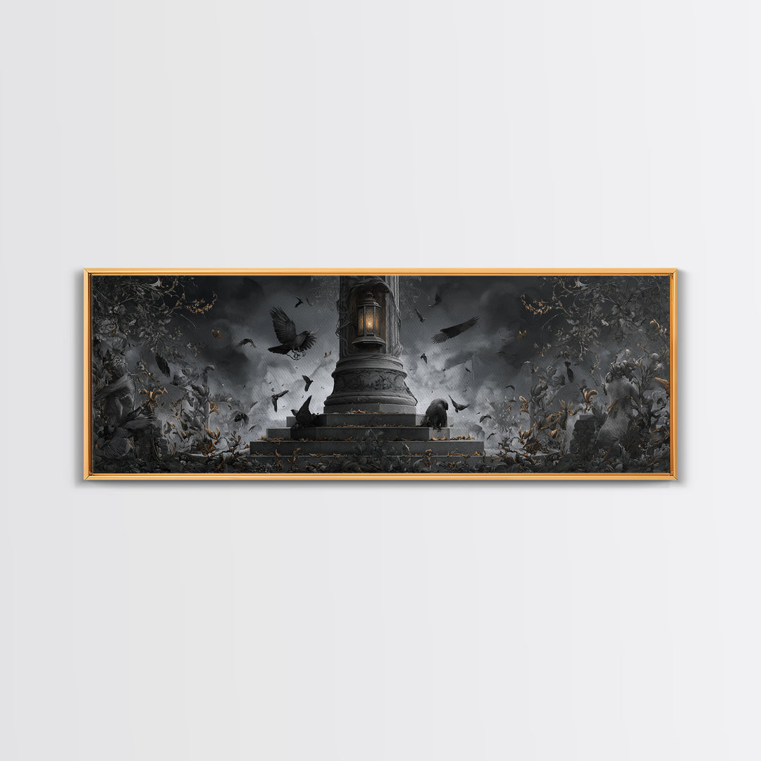 The Bone-Handled Lantern, Extra Wide Wall Art, Macabre Wall Art, Framed Canvas Print, Halloween Wall Decor, Gothic Home Decor