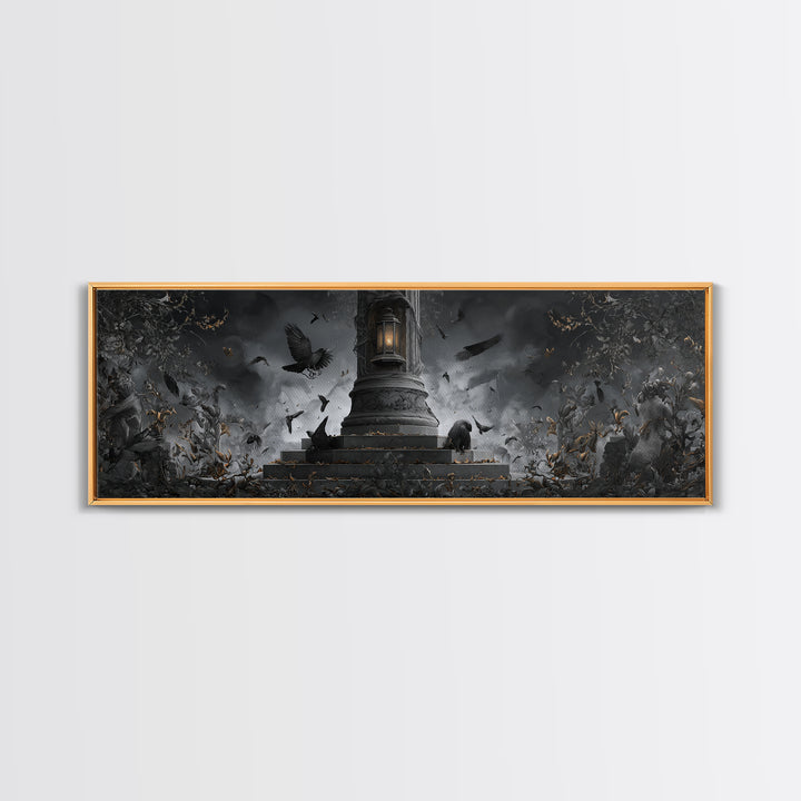 The Bone-Handled Lantern, Extra Wide Wall Art, Macabre Wall Art, Framed Canvas Print, Halloween Wall Decor, Gothic Home Decor