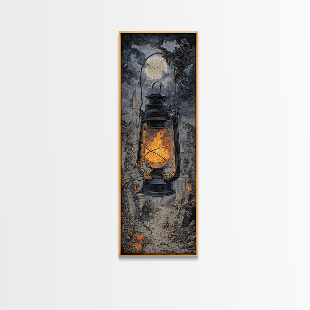 The Bone-Handled Lantern, Tall Narrow Wall Art, Spooky Home Decor, Canvas Print, Halloween Wall Decor, Gothic Home Decor, Halloween Decor