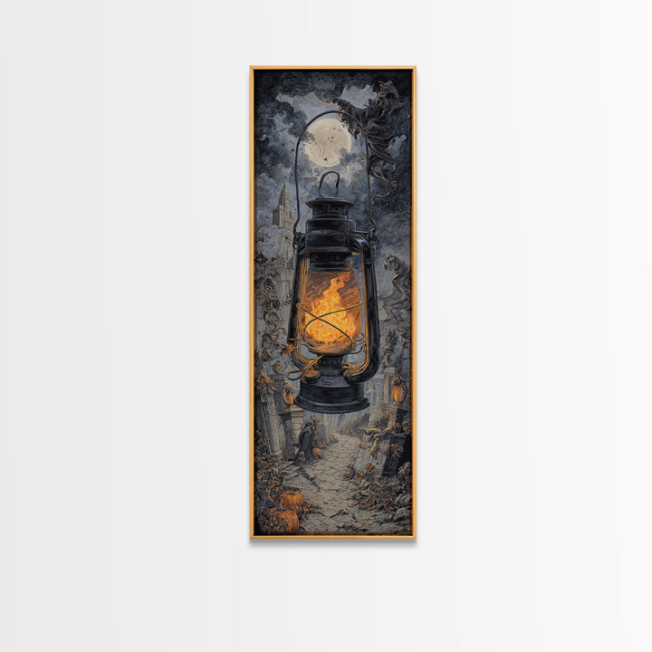 The Bone-Handled Lantern, Tall Narrow Wall Art, Spooky Home Decor, Canvas Print, Halloween Wall Decor, Gothic Home Decor, Halloween Decor
