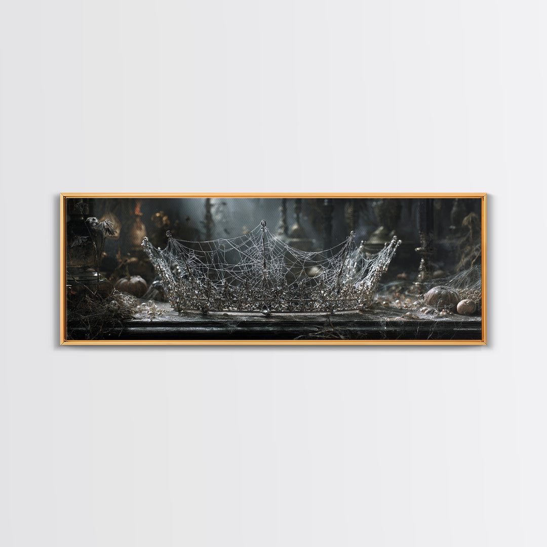 The Spiderweb Crown, Extra Wide Wall Art, Macabre Wall Art, Framed Canvas Print, Halloween Wall Decor, Gothic Home Decor