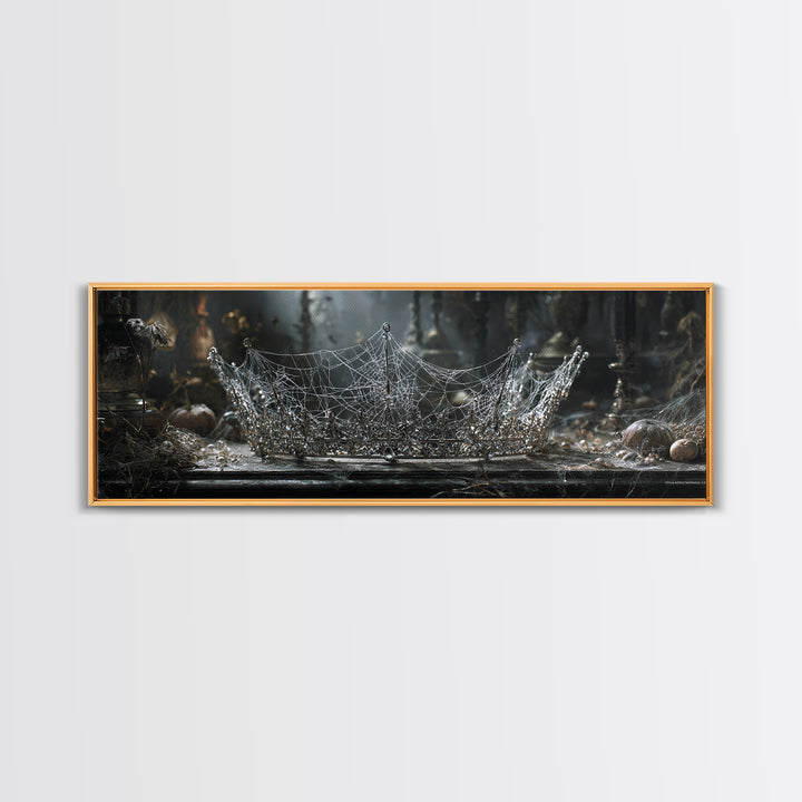 The Spiderweb Crown, Extra Wide Wall Art, Macabre Wall Art, Framed Canvas Print, Halloween Wall Decor, Gothic Home Decor