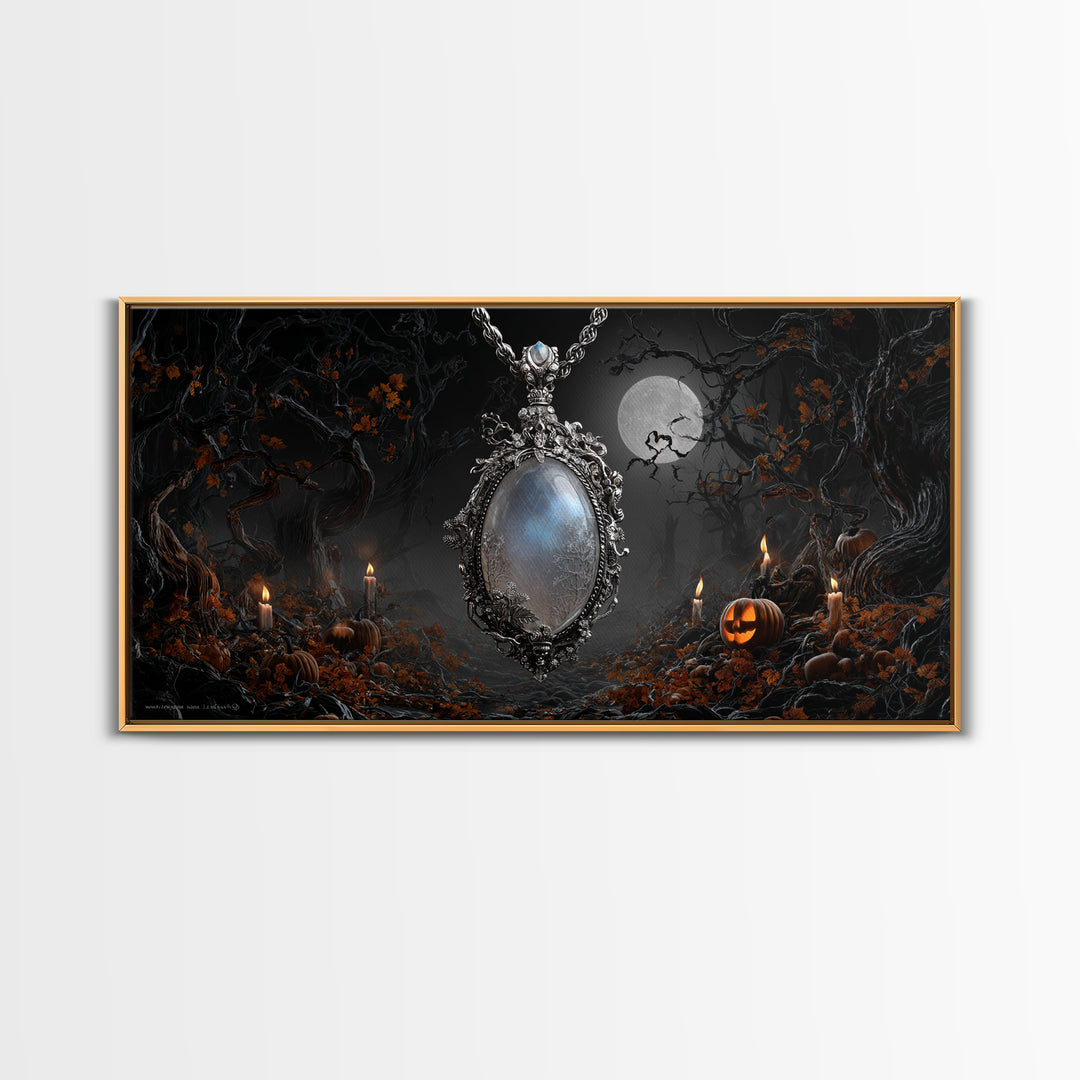 The Moonstone Amulet, Wide Panoramic Art, Dark Halloween Decor, Canvas Print, Halloween Wall Decor, Gothic Home Decor, Horror Wall Art