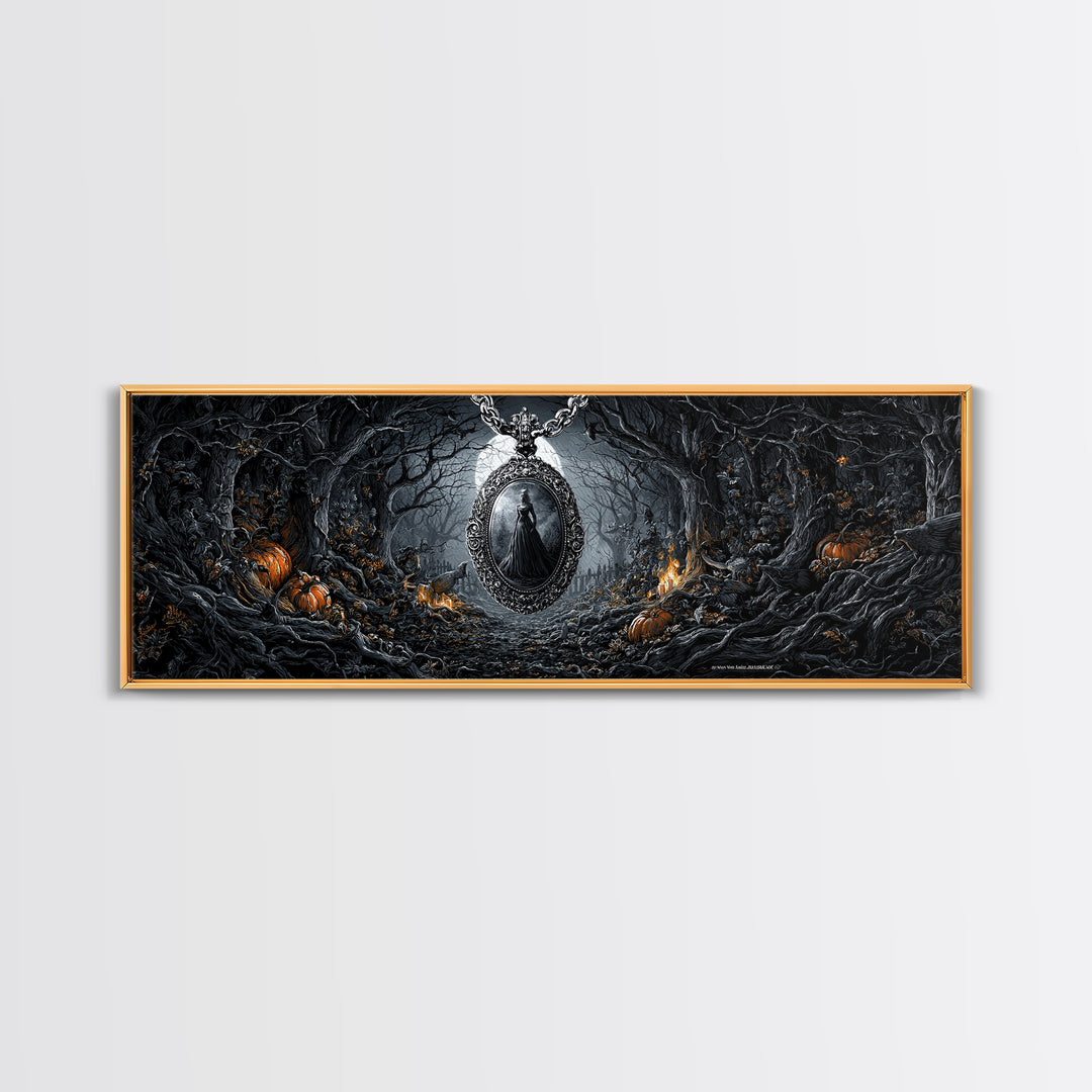 The Moonstone Amulet, Extra Wide Wall Art, Gothic Horror Wall Art, Framed Canvas Print, Halloween Wall Decor, Gothic Home Decor