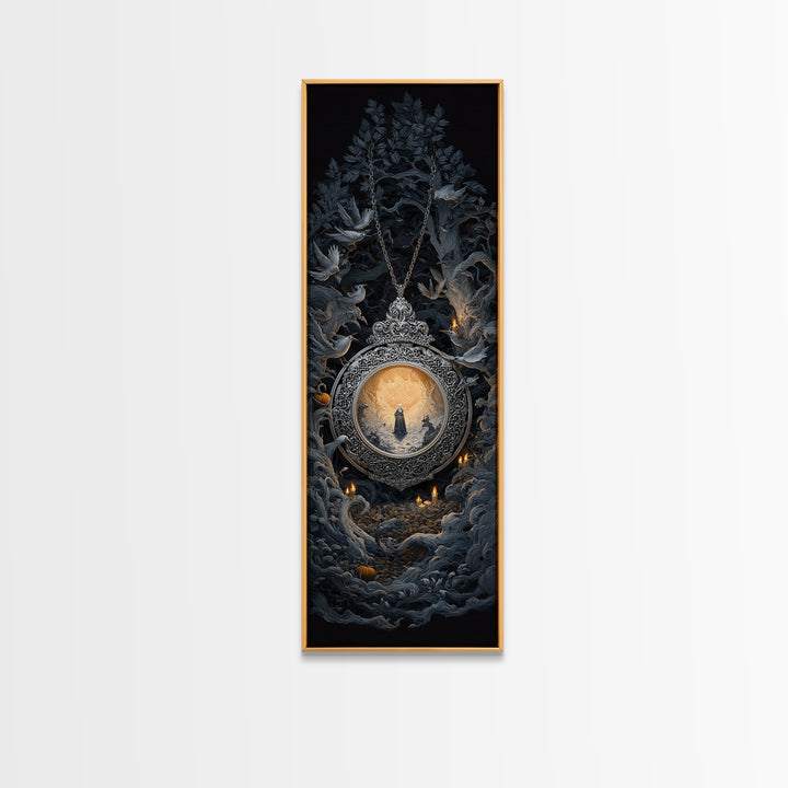 The Moonstone Amulet, Tall Narrow Wall Art, Macabre Wall Art, Framed Canvas Print, Halloween Wall Decor, Gothic Home Decor, Halloween Decor