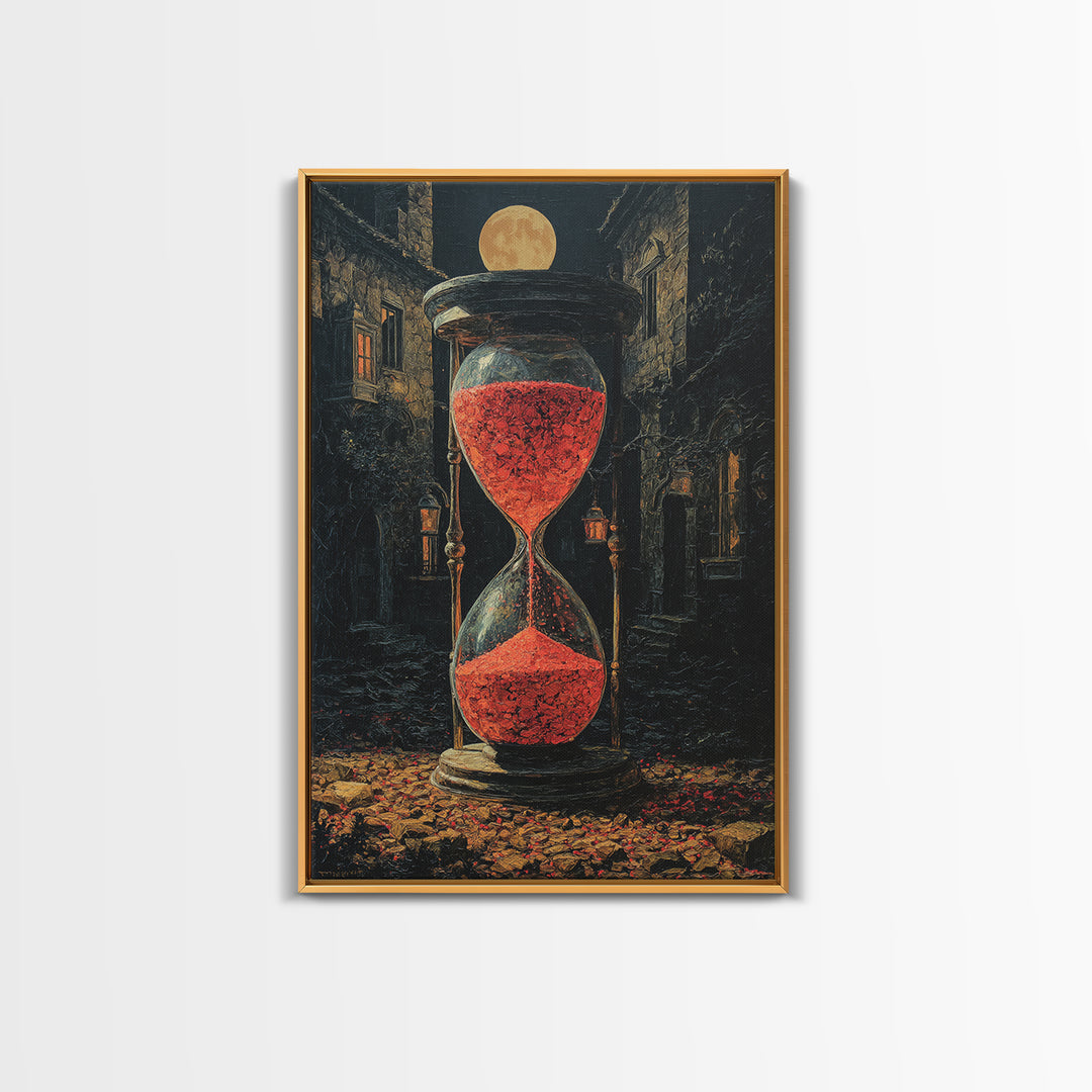 The Crimson Hourglass, Vertical Wall Art, Haunted Gothic Art, Framed Canvas Print, Halloween Wall Decor, Gothic Home Decor