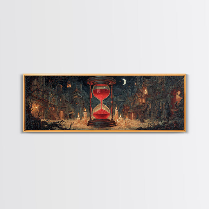 The Crimson Hourglass, Extra Wide Wall Art, Gothic Horror Wall Art, Framed Canvas Print, Halloween Wall Decor, Gothic Home Decor