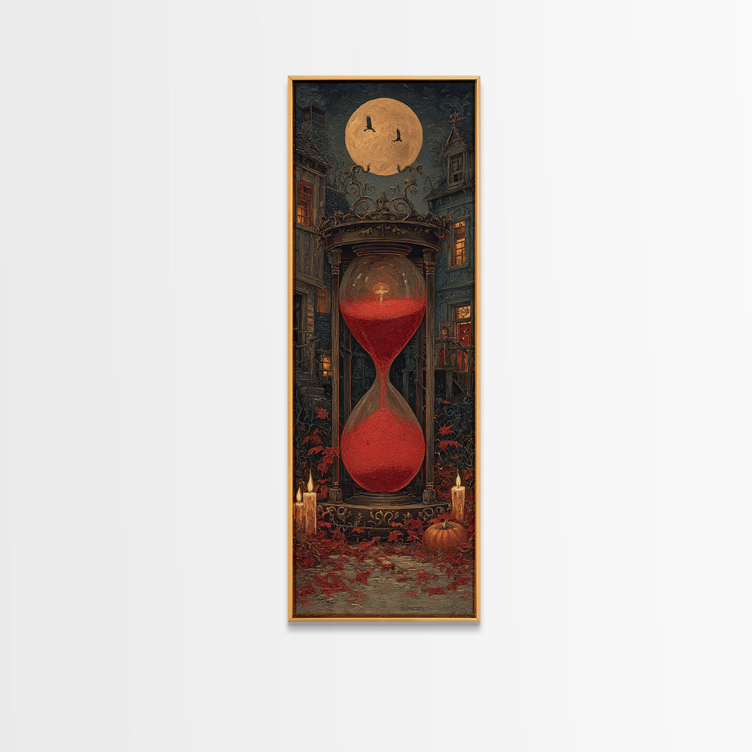 The Crimson Hourglass, Tall Narrow Wall Art, Dark Halloween Decor, Canvas Print, Halloween Wall Decor, Gothic Home Decor, Macabre Wall Art