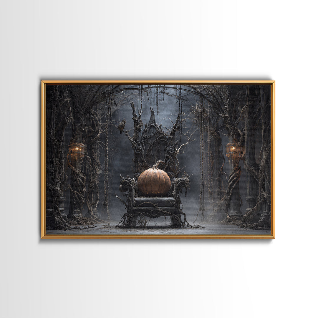 The Jack-O'-Lantern Throne, Landscape Wall Art, Dark Halloween Decor, Canvas Print, Halloween Wall Decor, Gothic Home Decor, Horror Wall Art