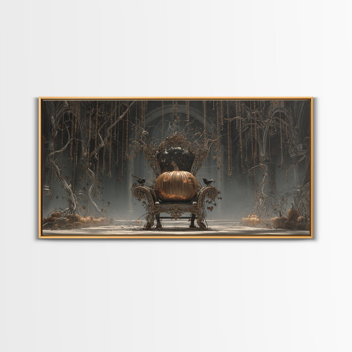 The Jack-O'-Lantern Throne, Wide Panoramic Art, Macabre Wall Art, Framed Canvas Print, Halloween Wall Decor, Gothic Home Decor