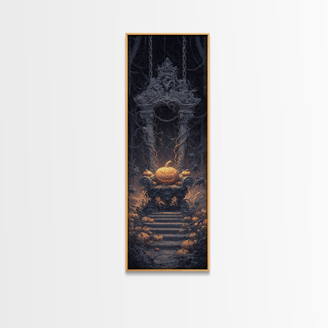 The Jack-O'-Lantern Throne, Tall Narrow Wall Art, Spooky Home Decor, Canvas Print, Halloween Wall Decor, Gothic Home Decor