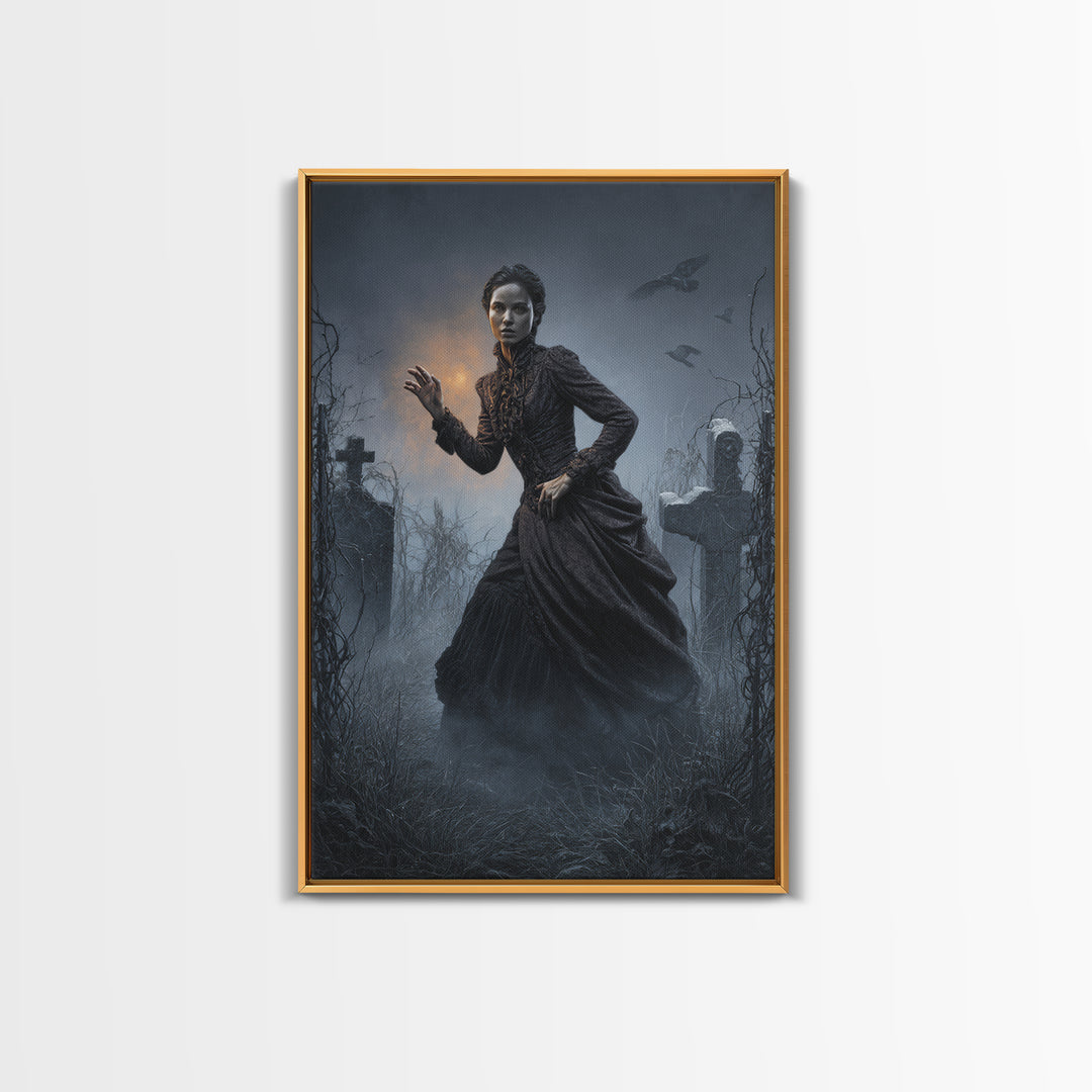 The Haunted Portrait, Vertical Wall Art, Macabre Wall Art, Framed Canvas Print, Halloween Wall Decor, Gothic Home Decor, Spooky Wall Decor