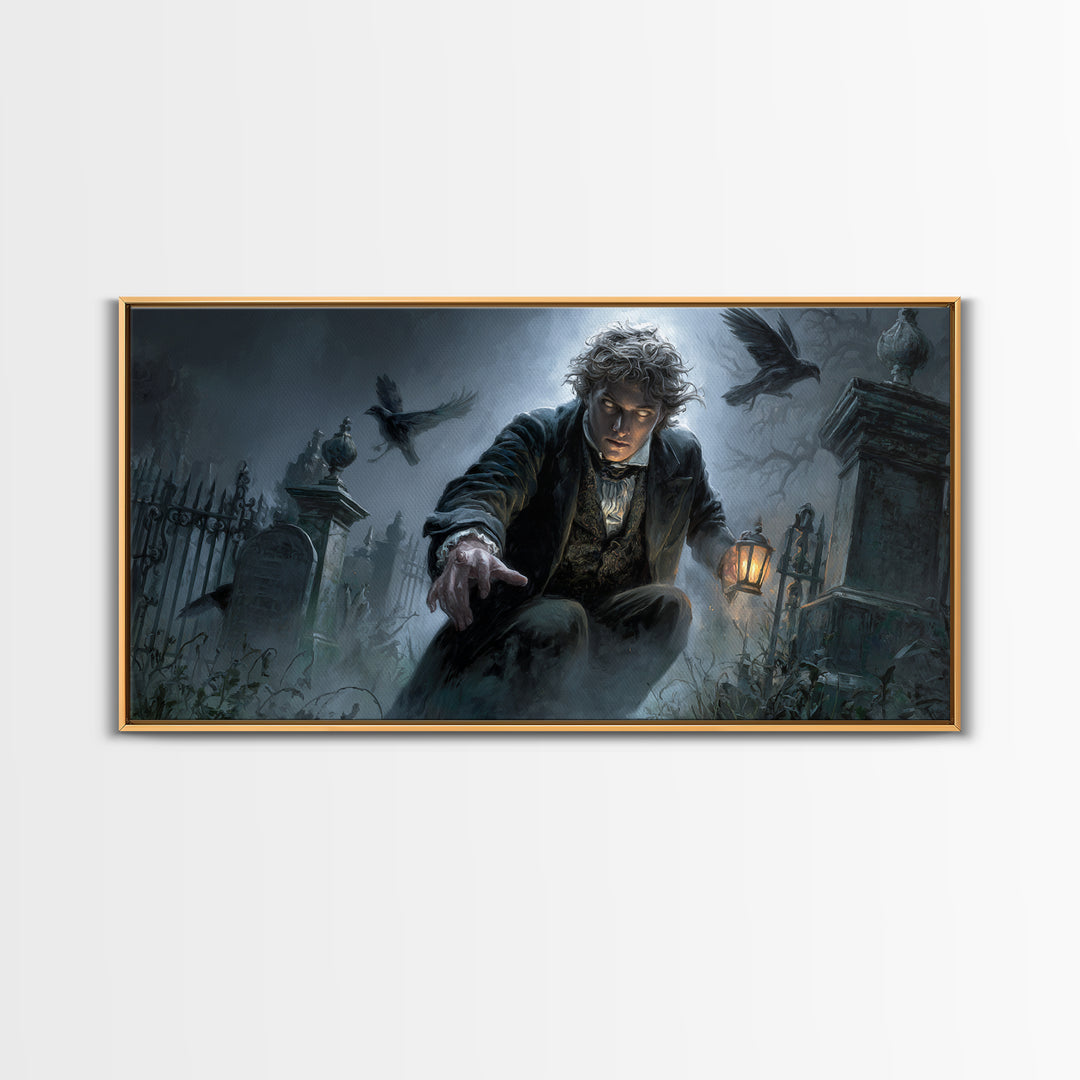 The Haunted Portrait, Wide Panoramic Art, Spooky Home Decor, Canvas Print, Halloween Wall Decor, Gothic Home Decor, Halloween Wall Art