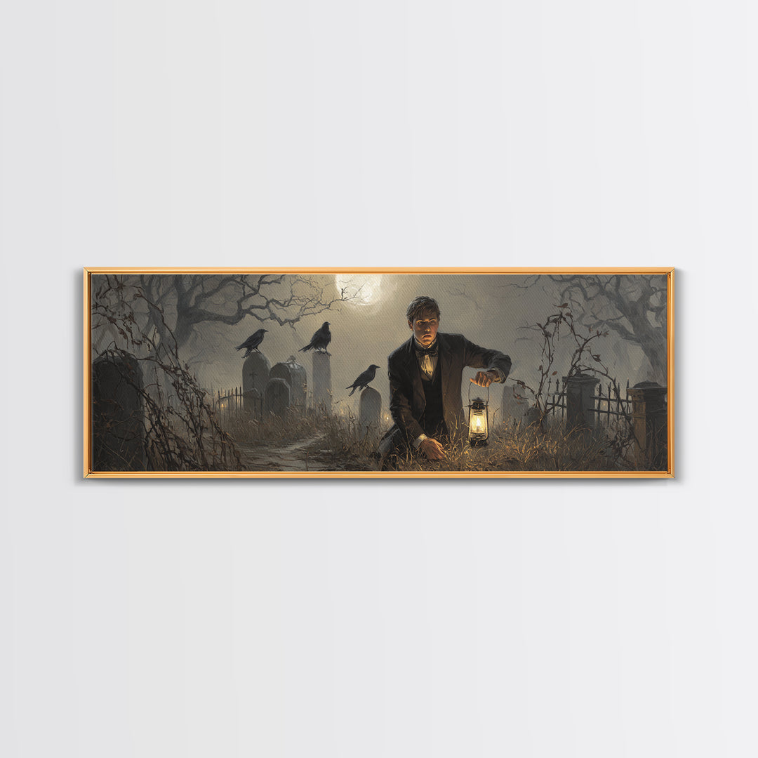 The Haunted Portrait, Extra Wide Wall Art, Gothic Horror Wall Art, Framed Canvas Print, Halloween Wall Decor, Gothic Home Decor