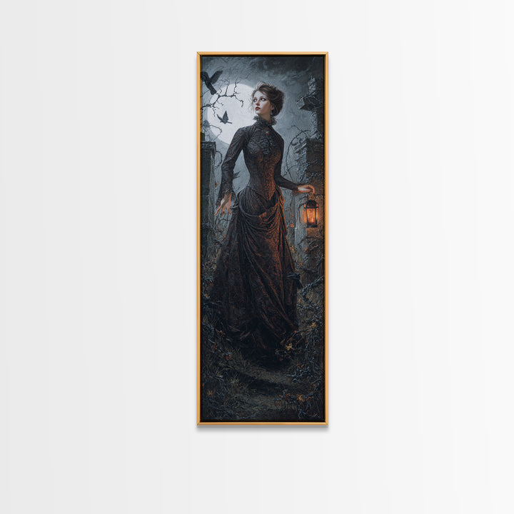 The Haunted Portrait, Tall Narrow Wall Art, Haunted Gothic Art, Framed Canvas Print, Halloween Wall Decor, Gothic Home Decor