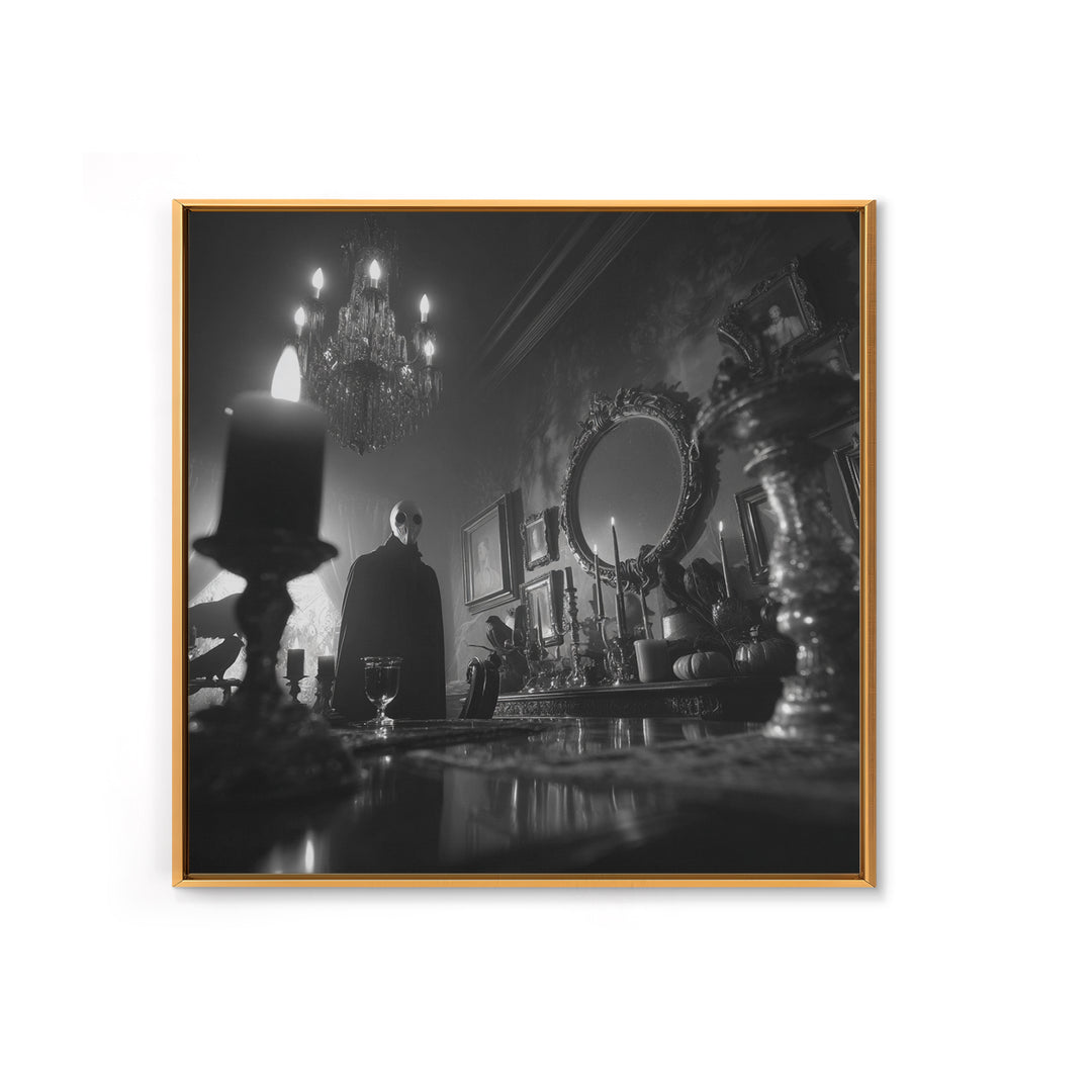 Monochrome Gothic Halloween, Square Wall Art, Macabre Wall Art, Framed Canvas Print, Halloween Wall Decor, Gothic Home Decor