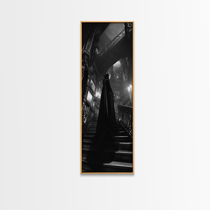 Monochrome Gothic Halloween, Tall Narrow Wall Art, Haunted Gothic Art, Framed Canvas Print, Halloween Wall Decor, Gothic Home Decor