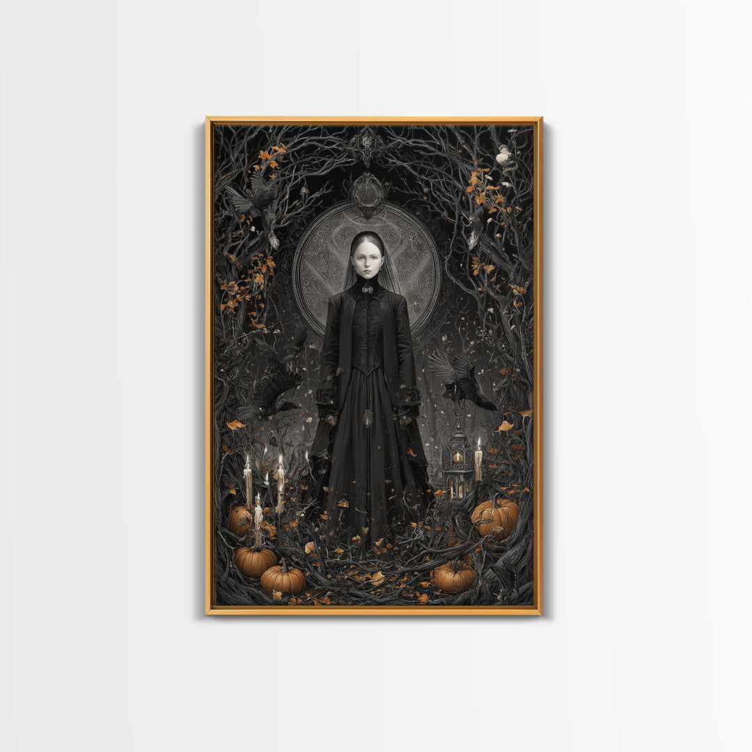 Victorian Mourning Halloween, Vertical Wall Art, Macabre Wall Art, Framed Canvas Print, Halloween Wall Decor, Gothic Home Decor