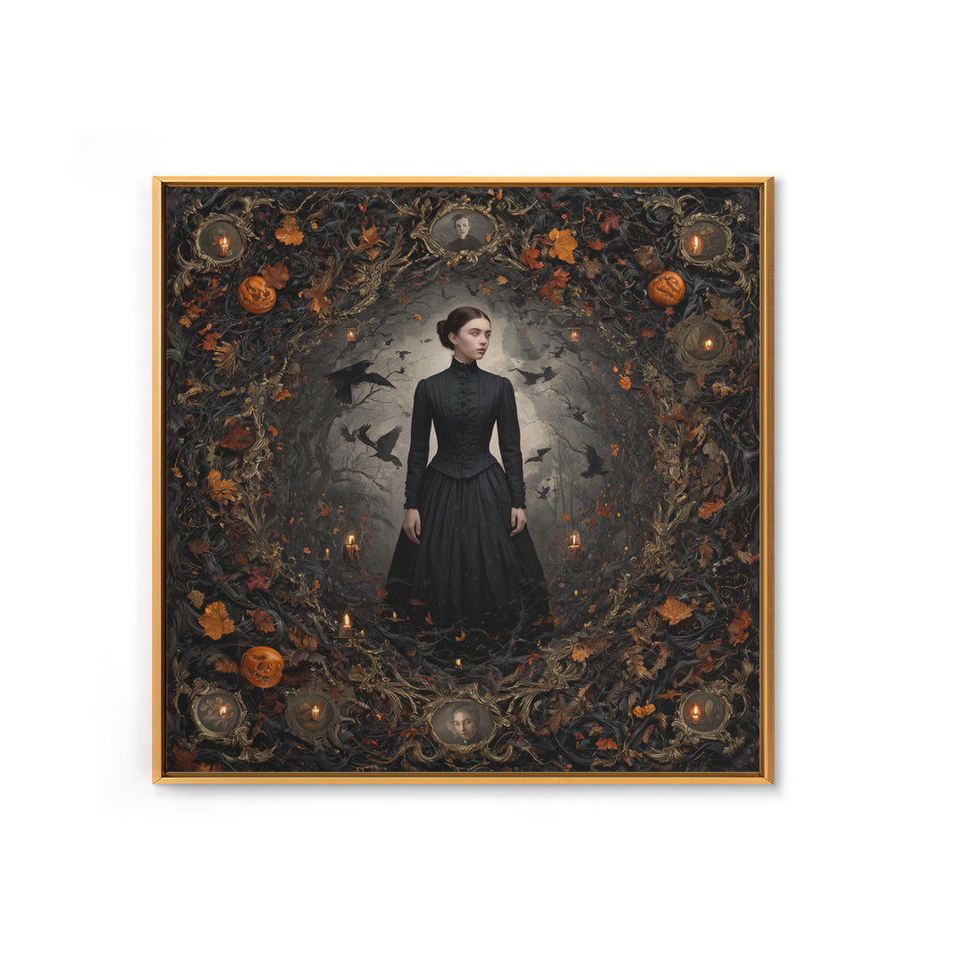 Victorian Mourning Halloween, Square Wall Art, Haunted Gothic Art, Framed Canvas Print, Halloween Wall Decor, Gothic Home Decor