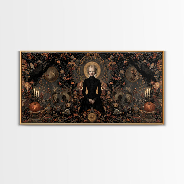 Victorian Mourning Halloween, Wide Panoramic Art, Haunted Gothic Art, Framed Canvas Print, Halloween Wall Decor, Gothic Home Decor