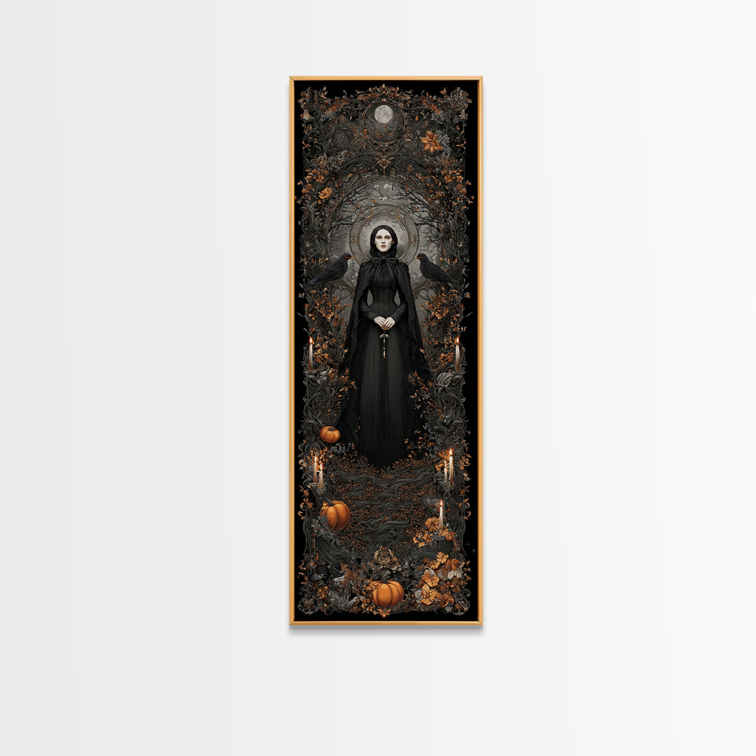 Victorian Mourning Halloween, Tall Narrow Wall Art, Gothic Horror Wall Art, Framed Canvas Print, Halloween Wall Decor, Gothic Home Decor