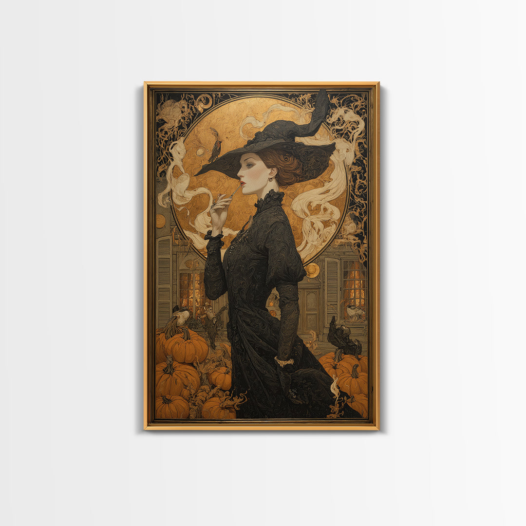 Art Nouveau Witchcraft, Vertical Wall Art, Gothic Horror Wall Art, Framed Canvas Print, Halloween Wall Decor, Gothic Home Decor