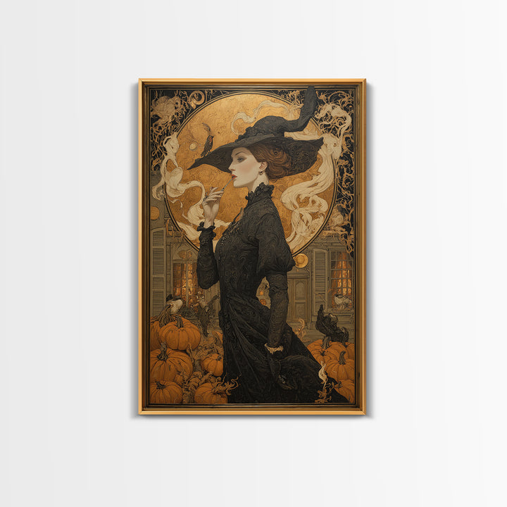 Art Nouveau Witchcraft, Vertical Wall Art, Gothic Horror Wall Art, Framed Canvas Print, Halloween Wall Decor, Gothic Home Decor