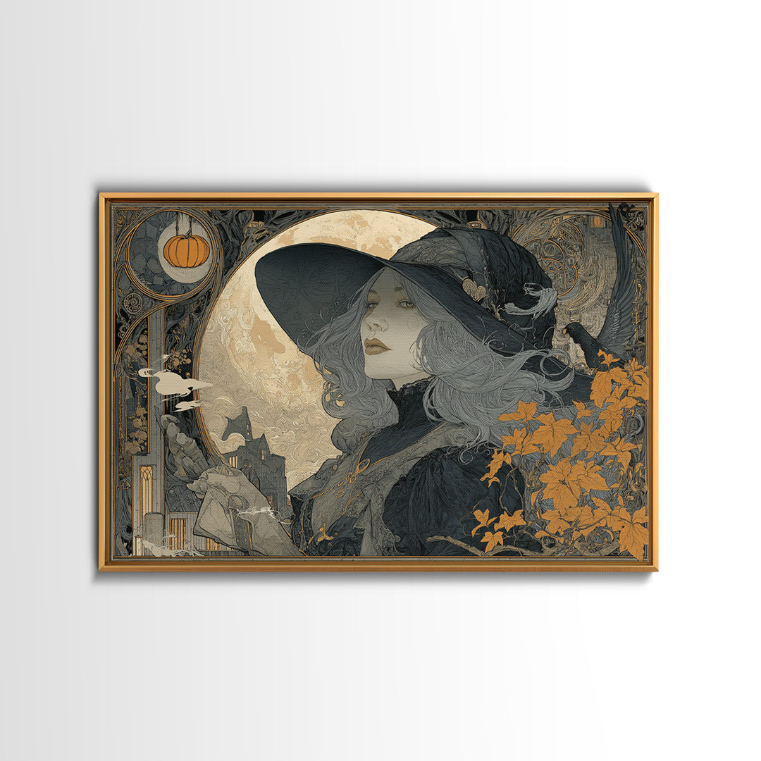 Art Nouveau Witchcraft, Landscape Wall Art, Macabre Wall Art, Framed Canvas Print, Halloween Wall Decor, Gothic Home Decor, Horror Wall Art
