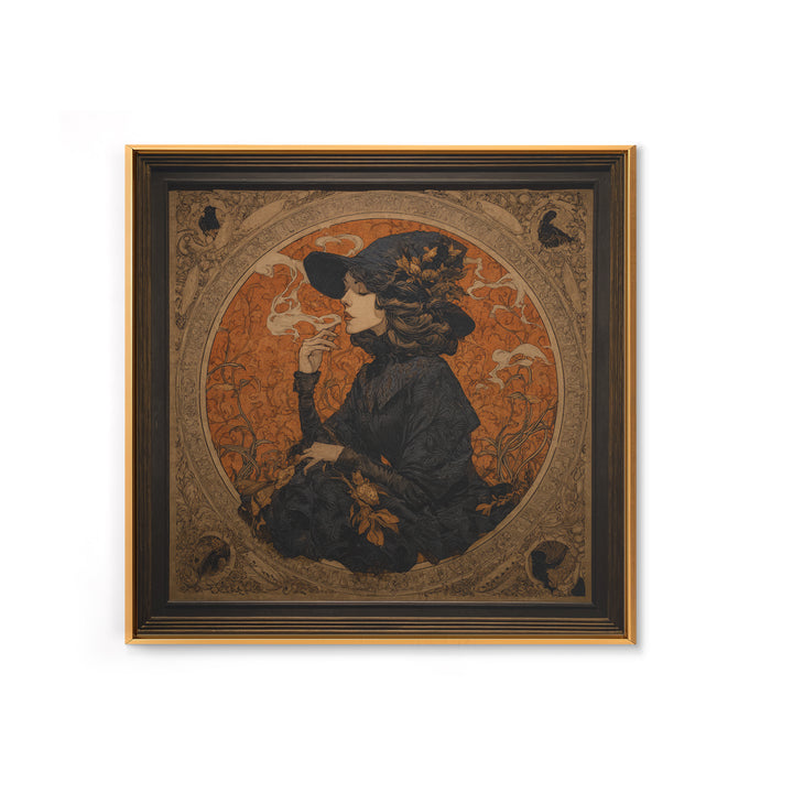 Art Nouveau Witchcraft, Square Wall Art, Dark Fantasy Wall Art, Canvas Print, Halloween Wall Decor, Gothic Home Decor, Dark Fantasy Art