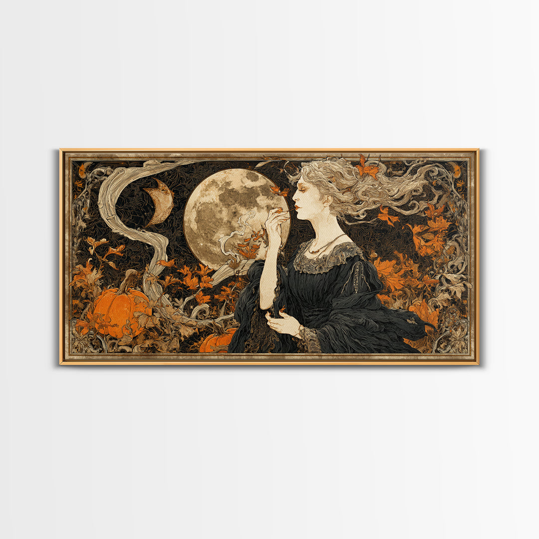 Art Nouveau Witchcraft, Wide Panoramic Art, Spooky Home Decor, Canvas Print, Halloween Wall Decor, Gothic Home Decor, Seasonal Home Decor