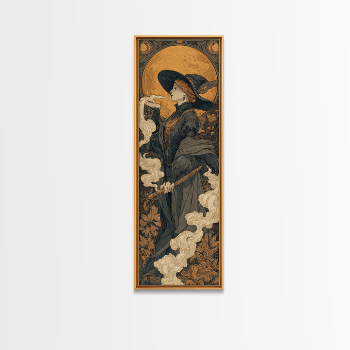 Art Nouveau Witchcraft, Tall Narrow Wall Art, Dark Fantasy Wall Art, Canvas Print, Halloween Wall Decor, Gothic Home Decor, Dark Fantasy Art
