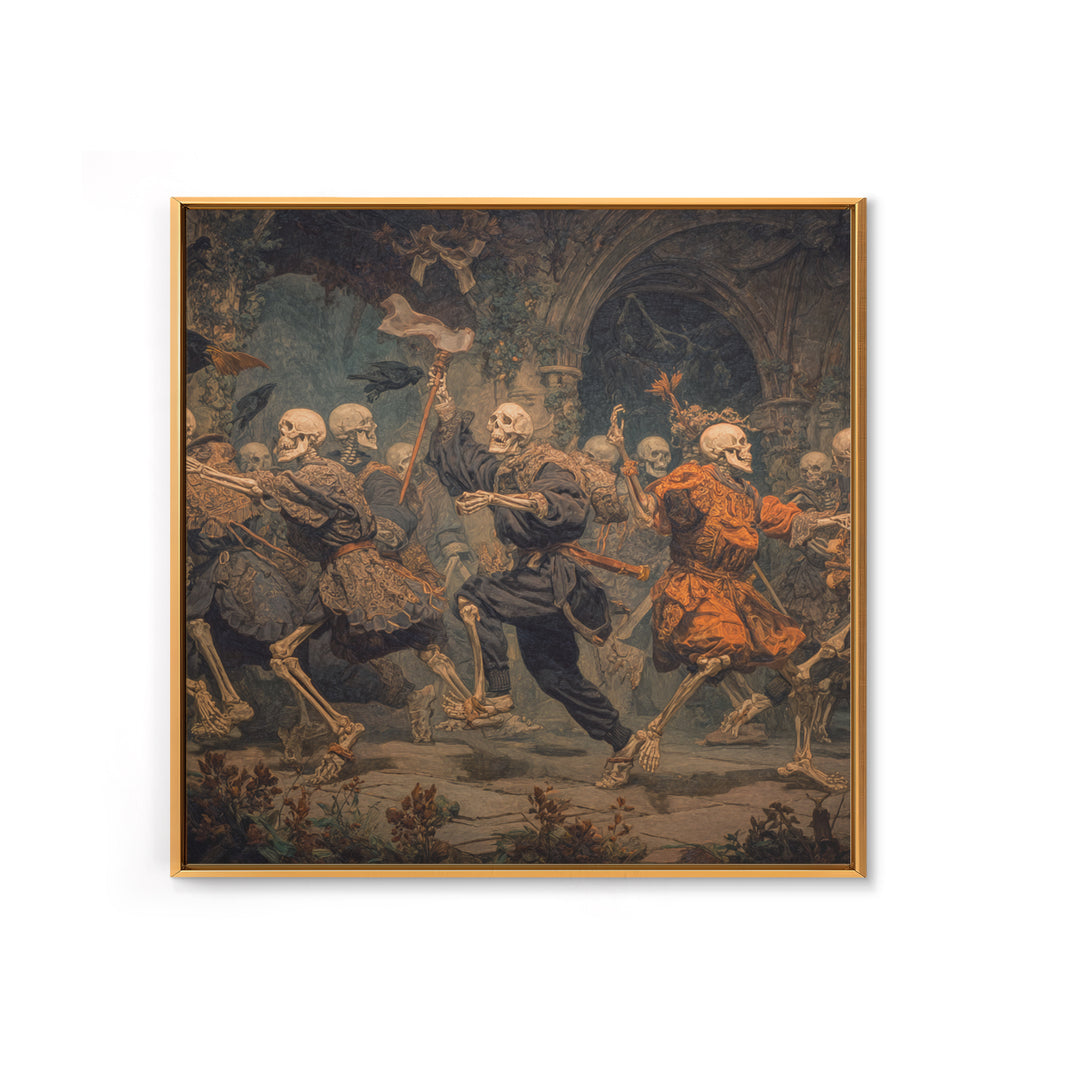 Medieval Danse Macabre, Square Wall Art, Macabre Wall Art, Framed Canvas Print, Halloween Wall Decor, Gothic Home Decor, Spooky Wall Decor