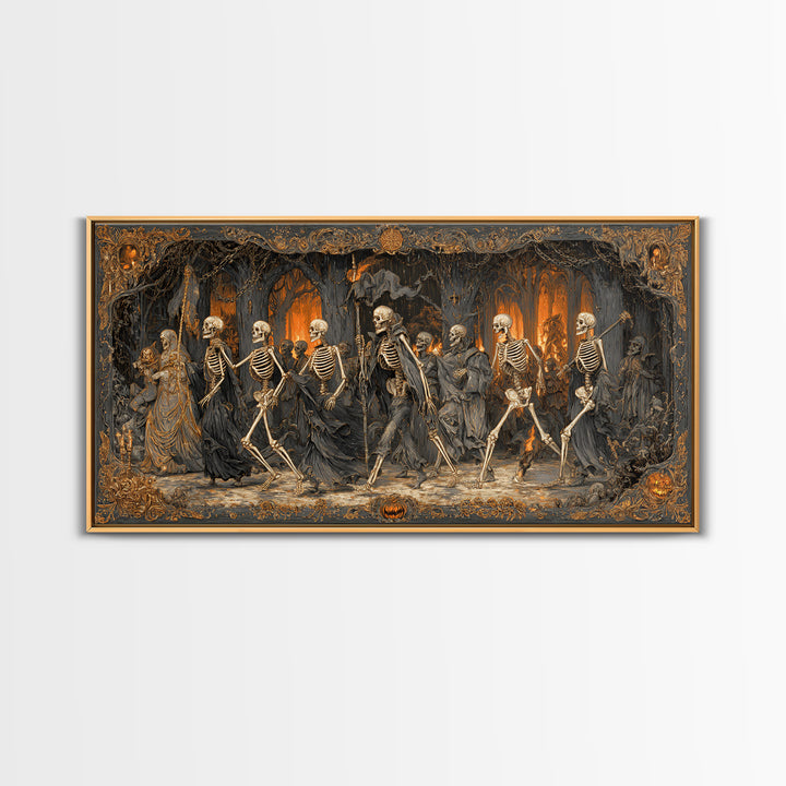 Medieval Danse Macabre, Wide Panoramic Art, Dark Fantasy Wall Art, Canvas Print, Halloween Wall Decor, Gothic Home Decor, Halloween Wall Art