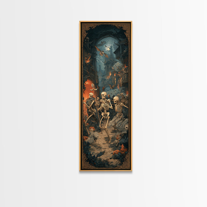 Medieval Danse Macabre, Tall Narrow Wall Art, Dark Fantasy Wall Art, Canvas Print, Halloween Wall Decor, Gothic Home Decor, Horror Wall Art
