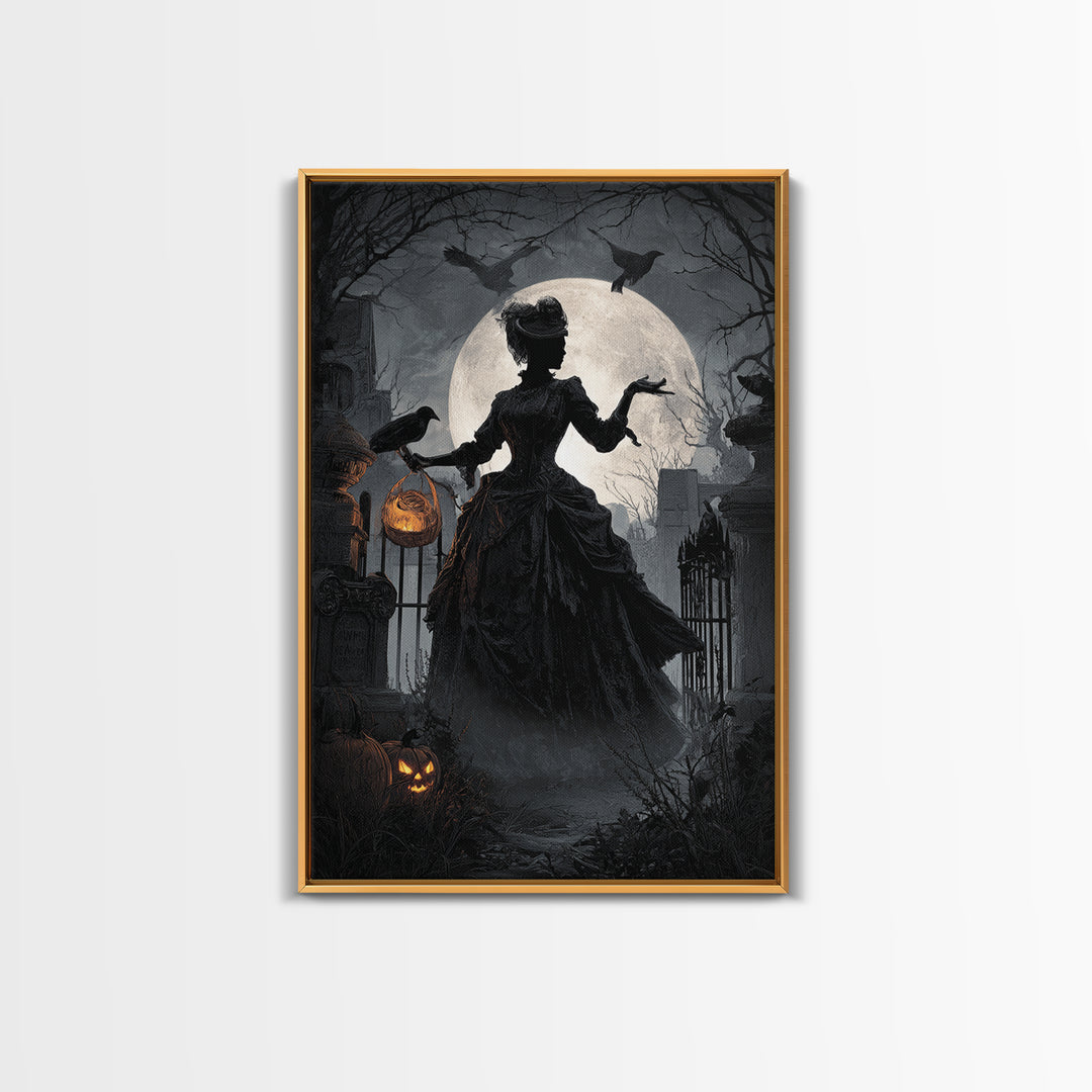 1950s Halloween Nostalgia, Vertical Wall Art, Haunted Gothic Art, Framed Canvas Print, Halloween Wall Decor, Gothic Home Decor